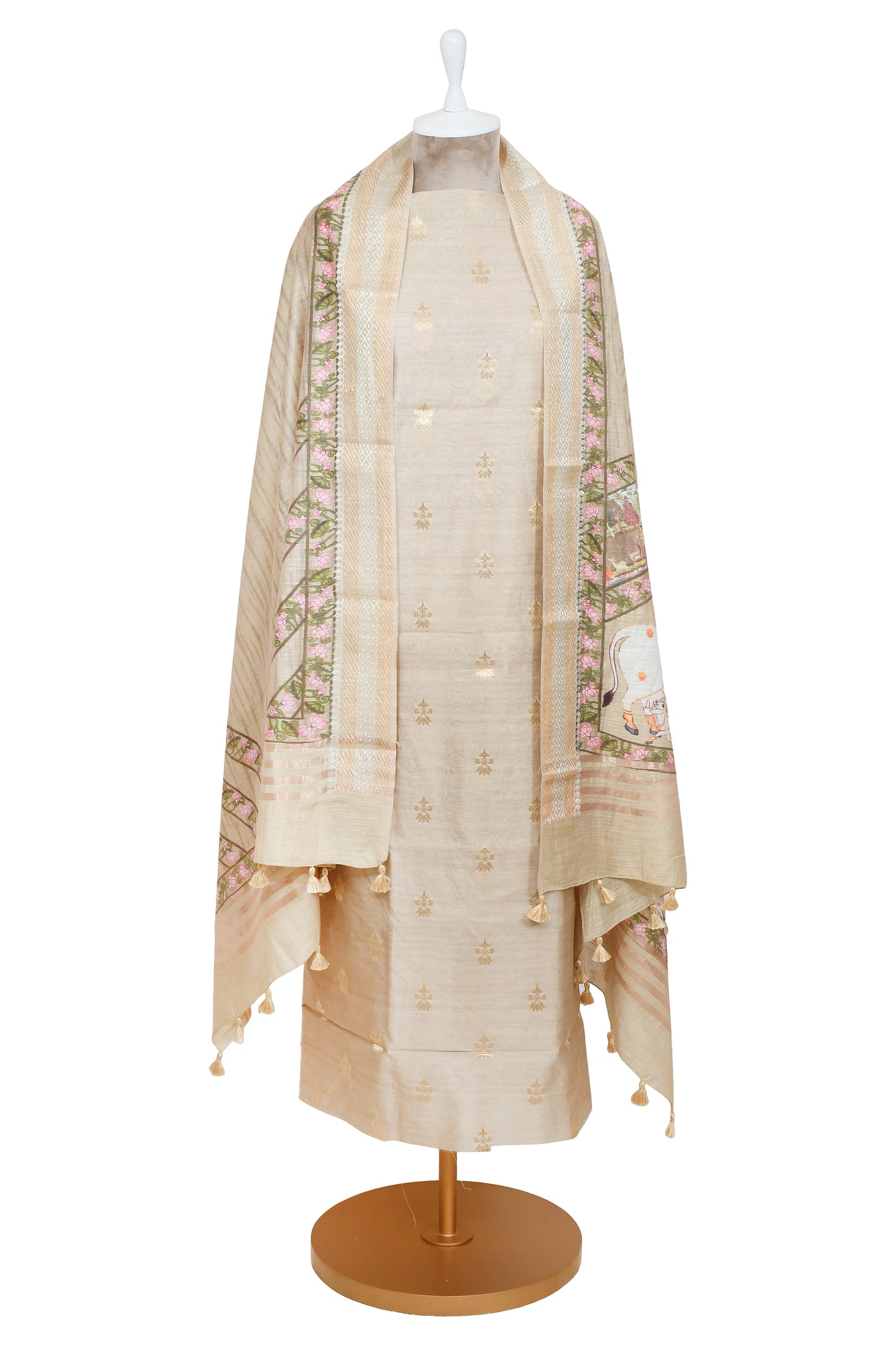 Peach Cotton Silk Suit With Madhubani Dupatta