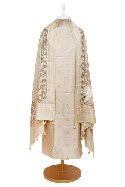 Peach Cotton Silk Suit With Madhubani Dupatta