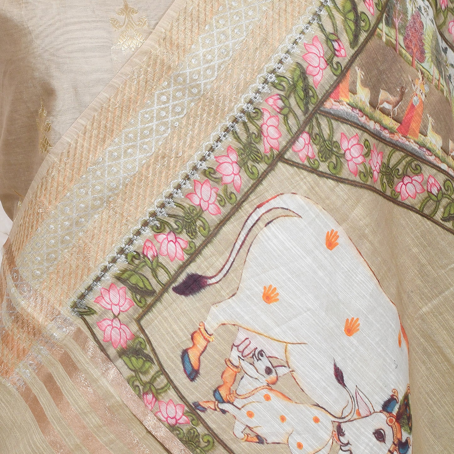 Peach Cotton Silk Suit With Madhubani Dupatta