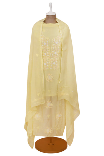 Yellow Organza Unstitched Suit With Dupatta