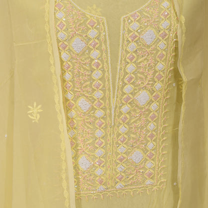 Yellow Organza Unstitched Suit With Dupatta