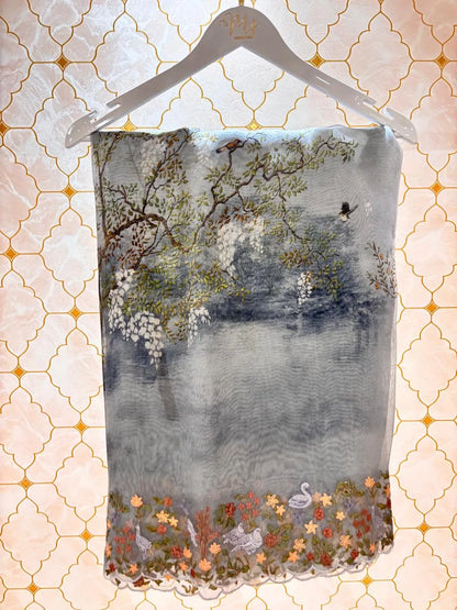 forest bloom organza saree