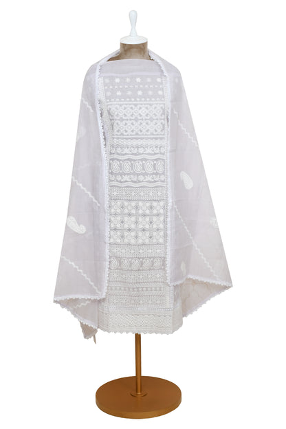 Lavender Kota Chikankari Unstitched Suit With Dupatta