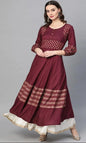 maroon printed cotton anarkali suit