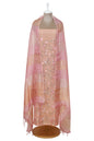peach pink pure tissue suit with floral embroidery