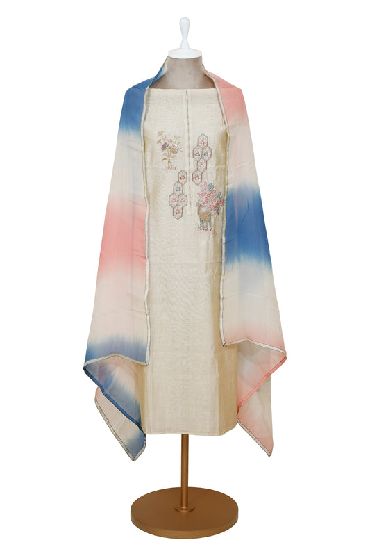 Unstitched Chanderi Suit with Shaded Dupatta