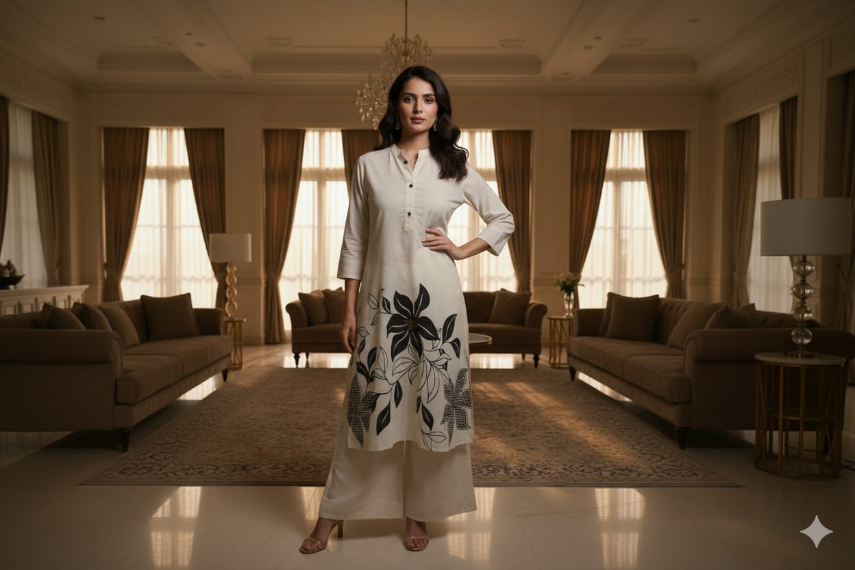 White Floral Print Cotton Co-Ord Set