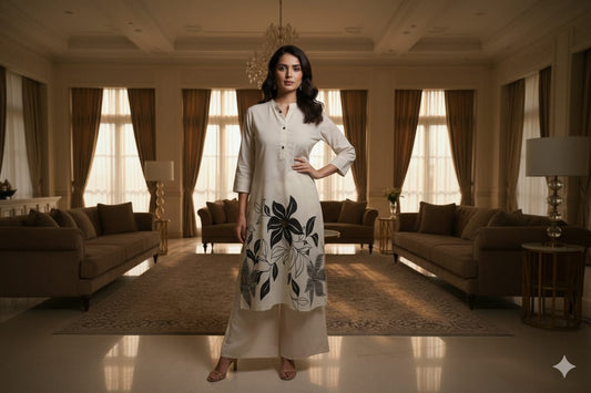 White Floral Print Cotton Co-Ord Set