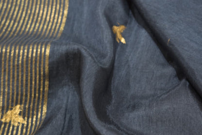 Elegant Navy Blue Saree With Golden Print  Birds