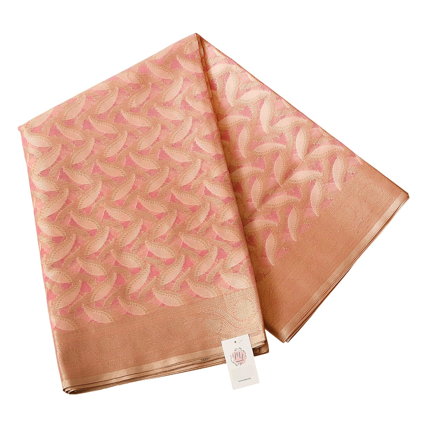 Pink Leaf Print Banarasi Silk Saree
