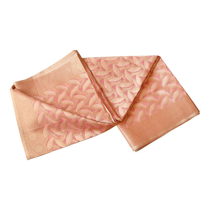 Pink Leaf Print Banarasi Silk Saree