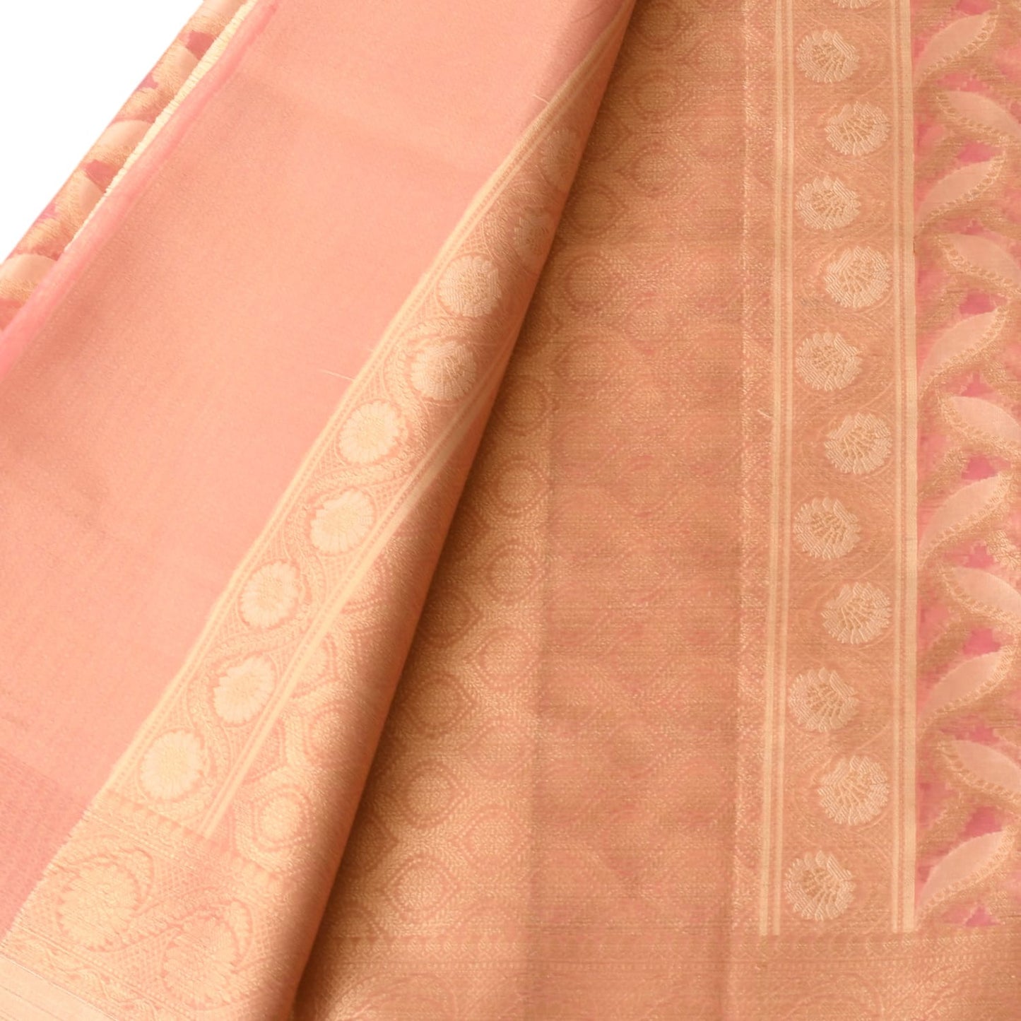 Pink Leaf Print Banarasi Silk Saree