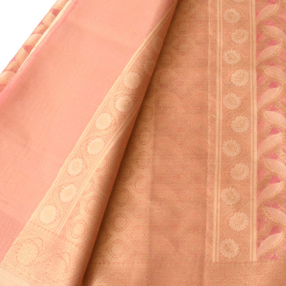 Pink Leaf Print Banarasi Silk Saree