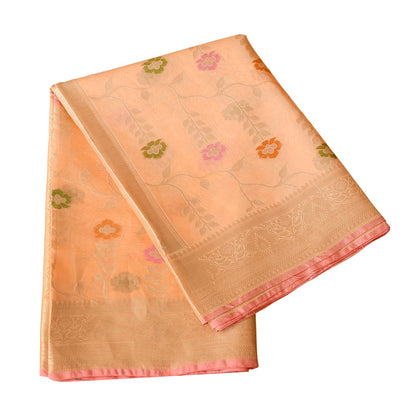 Peach Digital Floral Print Banarasi Kota Cotton Saree