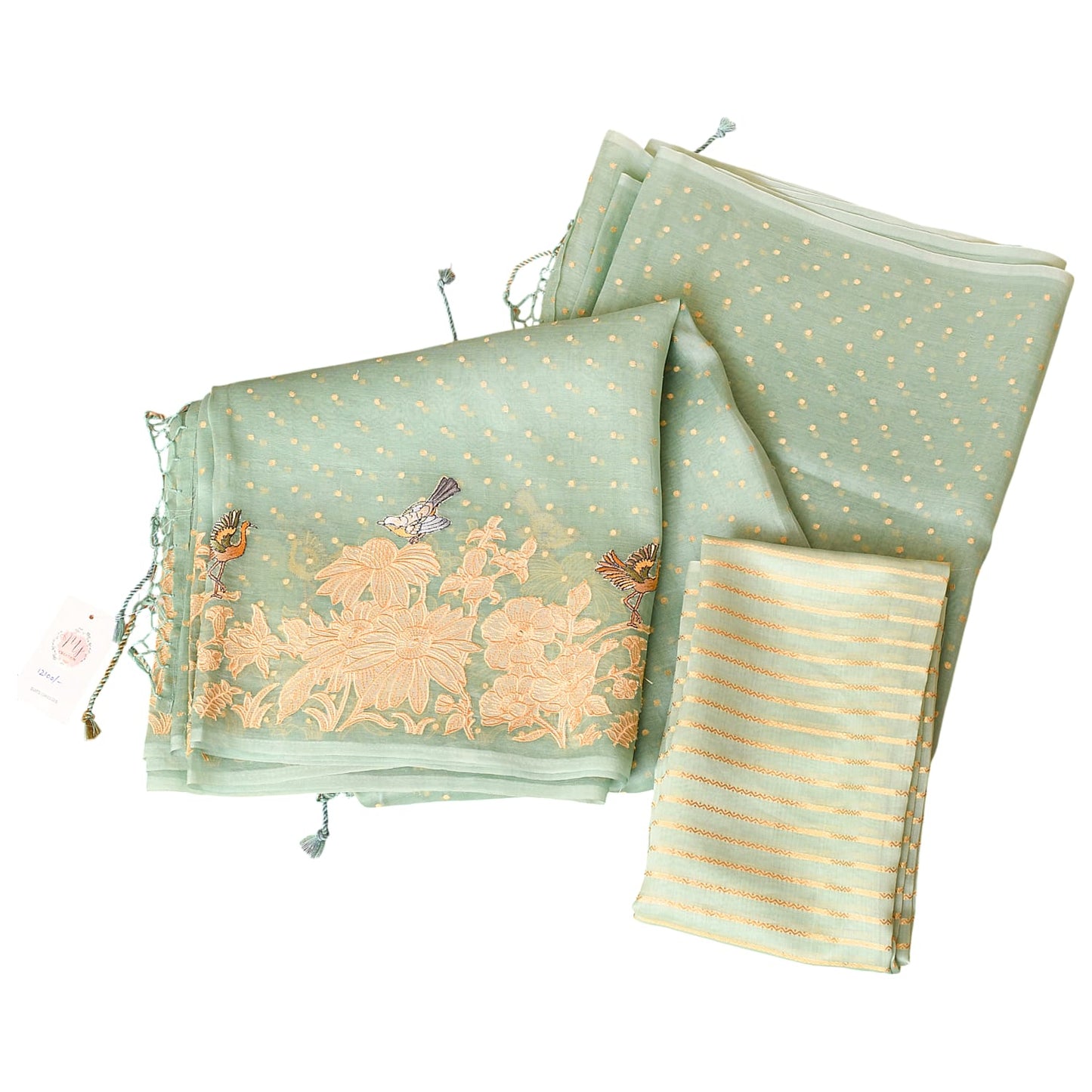 Baby Blue Floral Applique Organza Saree