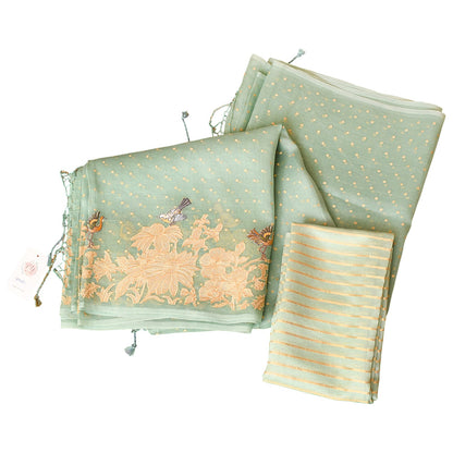 Baby Blue Floral Applique Organza Saree