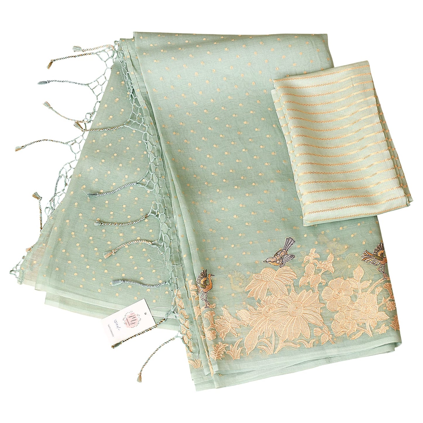 Baby Blue Floral Applique Organza Saree