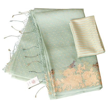 Baby Blue Floral Applique Organza Saree