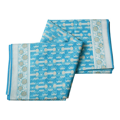 Sky Blue Floral Digital Print Banarasi Kota Doria Cotton Saree