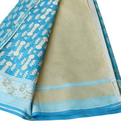 Sky Blue Floral Digital Print Banarasi Kota Doria Cotton Saree