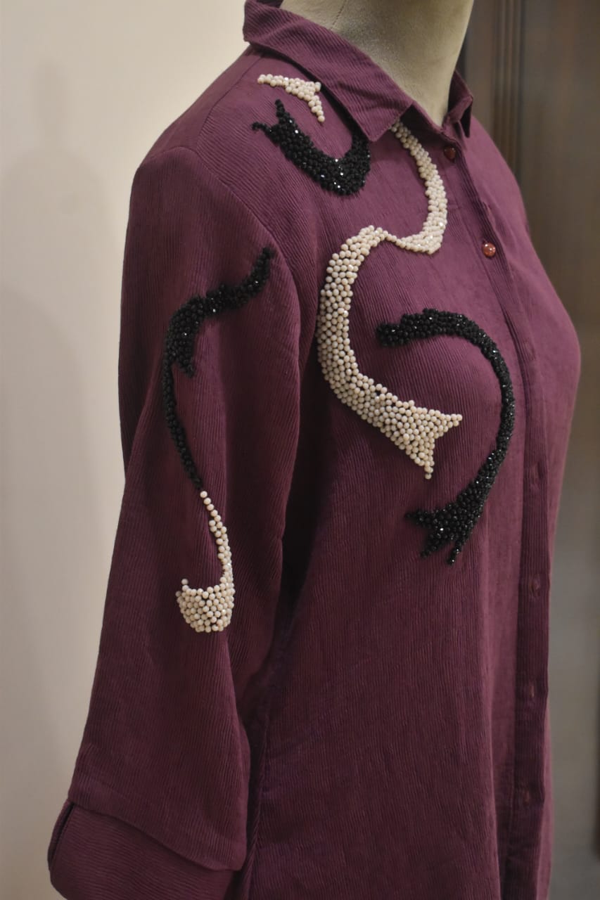 Purple Motifs Cotton Embroidery Co-Ord Set