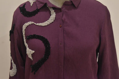 Purple Motifs Cotton Embroidery Co-Ord Set