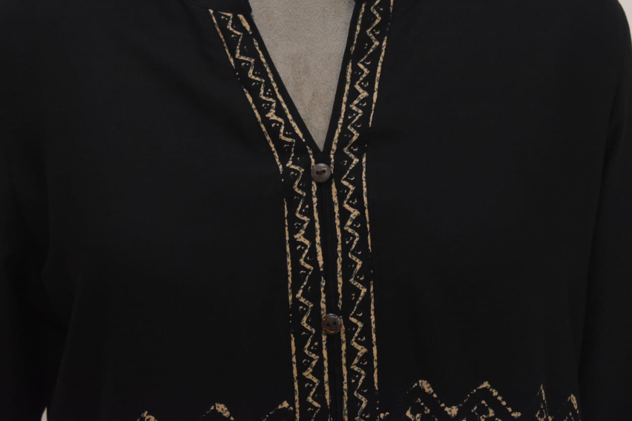 Black Geometric Pattern Cotton Embroidery Co-Ord Set