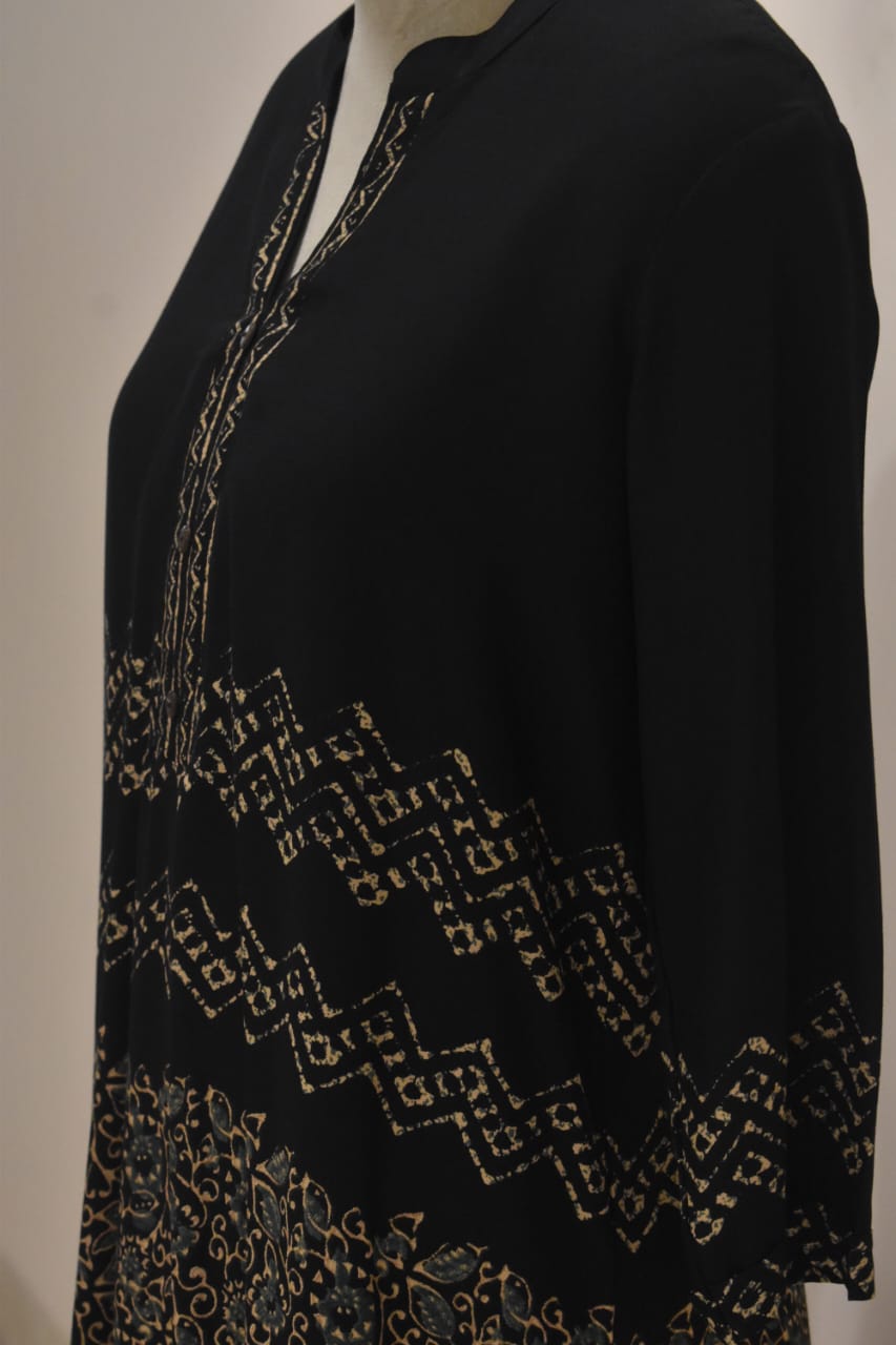 Black Geometric Pattern Cotton Embroidery Co-Ord Set
