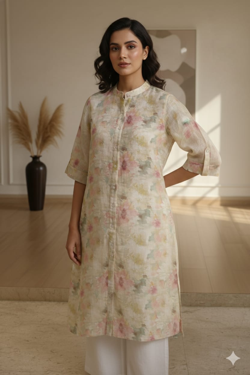 Multicolor Full Sleeve Pure Linen Co-Ord Set