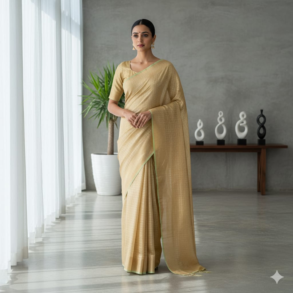 Mint Green Tissue Silk Saree With Zari Work