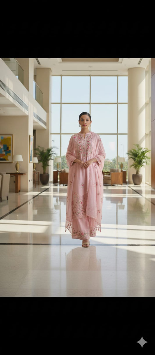 Purple Color Hand Embroidery Unstitched Organza Suit