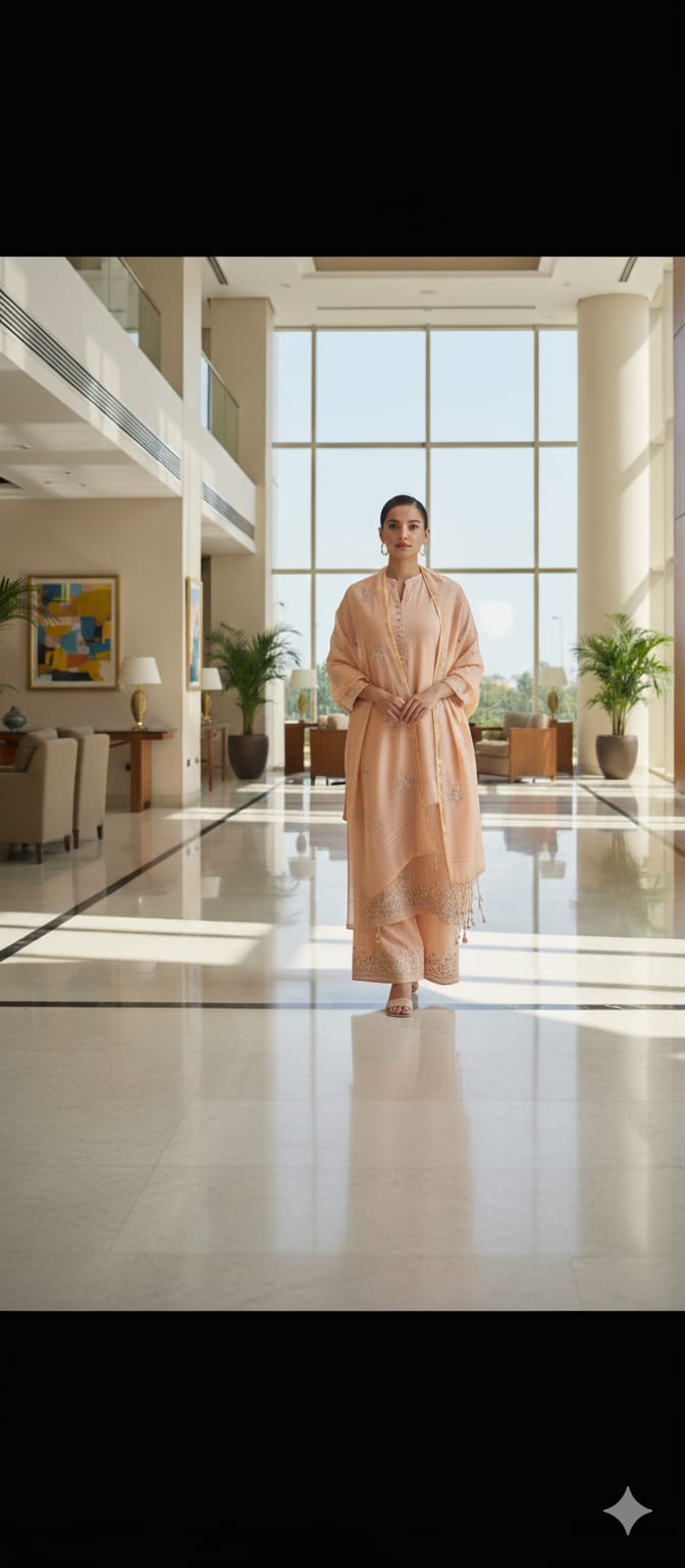 Peach Color Khadi Cotton Unstitched Suit