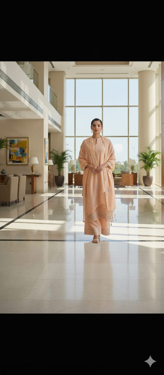 Peach Color Khadi Cotton Unstitched Suit