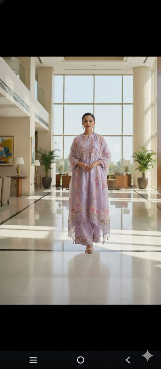 Baby Pink With Embroidery Work Unstitched Kota Chikankari Suit