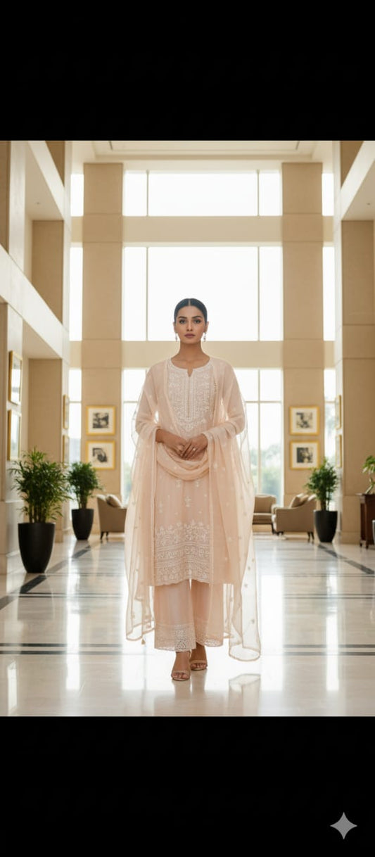 Baby Pink Organza Unstitched Suit With Dupatta