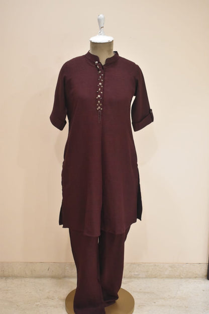 Berry Plum  Cotton Embroidery Co-Ord Set