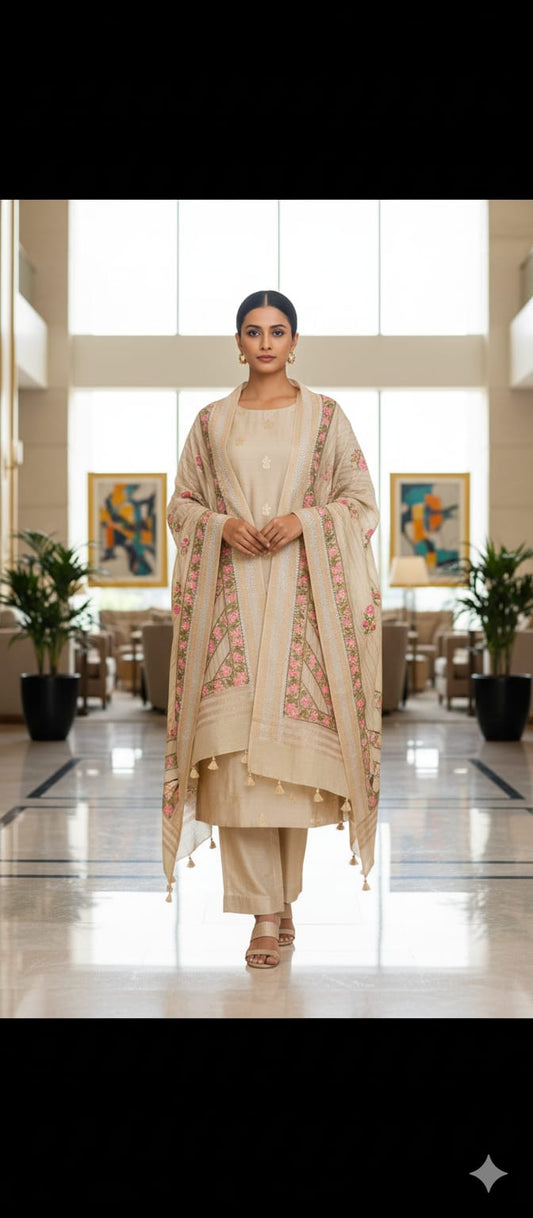 Peach Cotton Silk Suit With Madhubani Dupatta