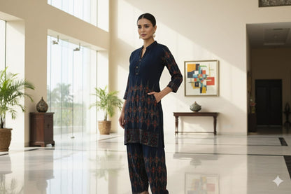 Royal Blue Cotton Embroidery Co-Ord Set