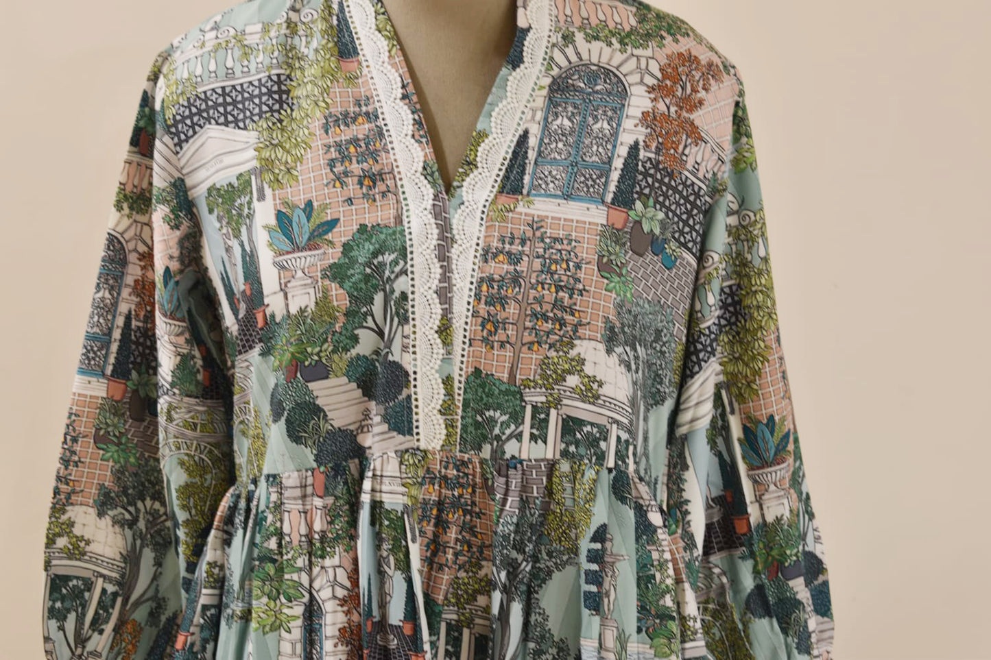 Elegant Multi-Color Printed Cotton Cord Set with Lace Detailing