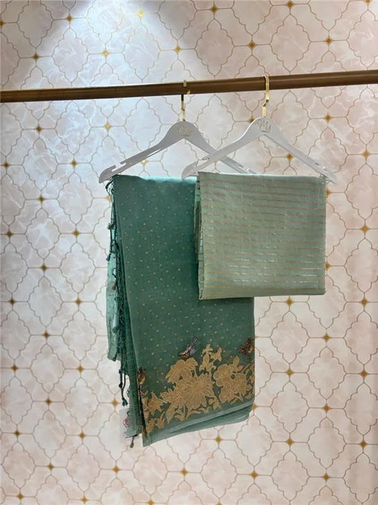 Organza Saree with Applique Work