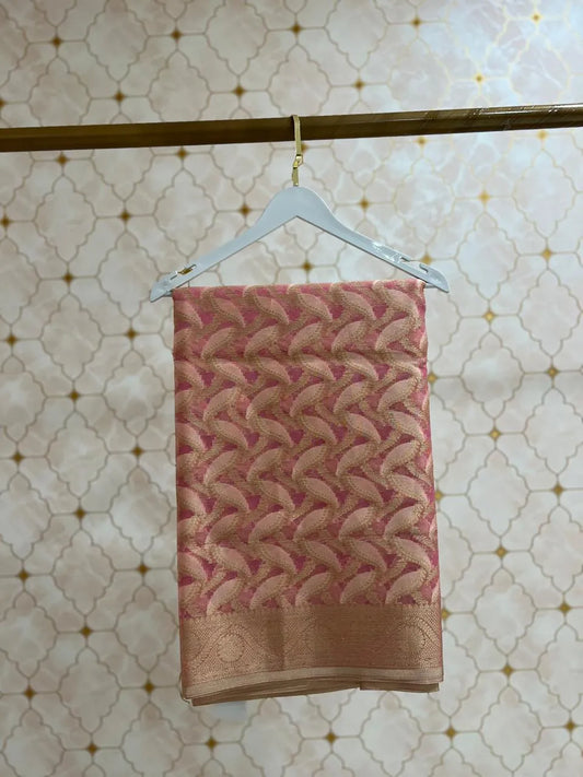 Banarasi Kota Saree with Leaf Motif and Zari Border
